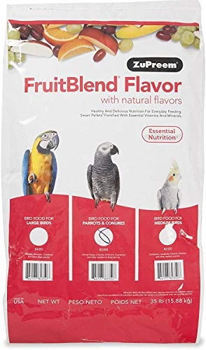 ZuPreem FruitBlend Flavor Pellets Bird Food For Parrots And Conures, 35 Lb - Daily Blend Made In USA For Caiques, African Greys, Senegals, Amazons, Eclectus, Small Cockatoos