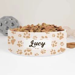 GENERIC Dog Paw Print Pattern Personalized Pet Bowl Cat Bowls, Cute Dog Bowl With Name, Custom Ceramic Dog Cat Pet Bowls Available In Two Sizes