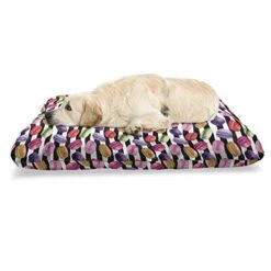 Lunarable Food Pet Bed, Colorful Macaron Yummy French Desert On Black And White Striped Background Print, Chew Resistant Pad For Dogs And Cats Cushion With Removable Cover, 24" X 39", Multicolor