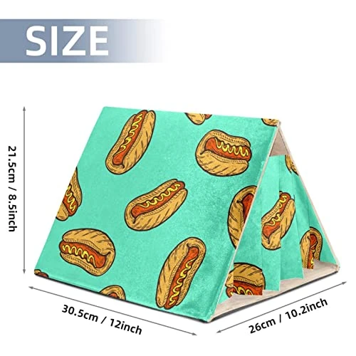 Y-DSIWX Guinea Pig Hideout House Bed, Fast Food Hot Dog Pattern Green Rabbit Cave, Squirrel Chinchilla Hamster Hedgehog Nest Cage