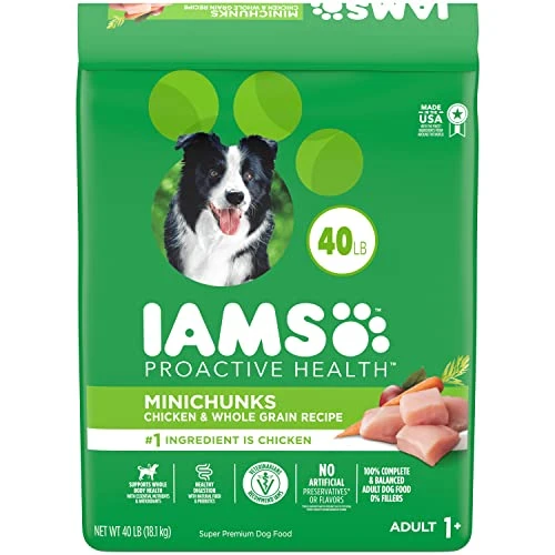 IAMS Adult Minichunks Small Kibble High Protein Dry Dog Food With Real Chicken, 40 Lb. Bag
