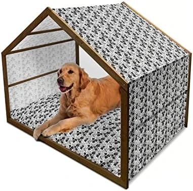 Ambesonne Scandinavian Wooden Pet House, Colorful Tropical Pineapples On Dark Toned Background Ornate Ripe Exotic Food, Indoor & Outdoor Portable Dog Kennel With Pillow And Cover, Small, Multicolor - Image 8