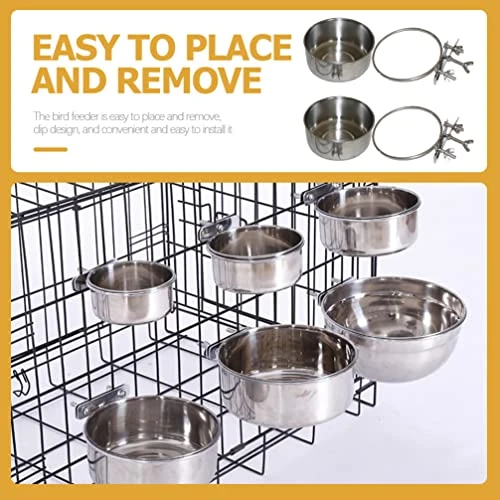 Bird Cage Mount Bowl Bird Food Metal Dog Bowls 2Pcs Parrot Feeder Dish Cup Bird Cage Feeding Cup Parrot Food Holder Bird Feeder Stainless Steel Dog Bowls Parakeet Food - Image 5