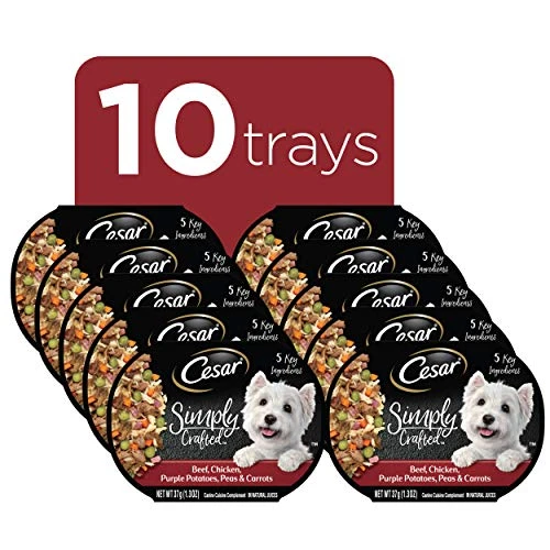 CESAR Simply Crafted Adult Wet Dog Food Meal Topper, Beef, Chicken, Purple Potatoes, Peas & Carrots, (10) 1.3 Oz. Tubs - Image 2