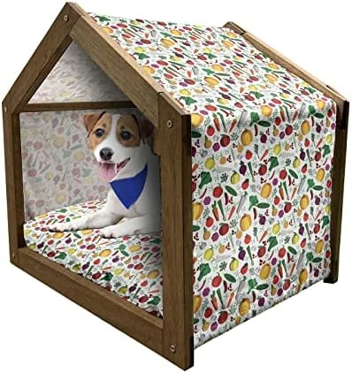 Ambesonne Vegetable Wooden Dog House, Radish Carrot And Beets Pattern On Beige Background Hand Drawn Food Composition, Indoor & Outdoor Portable Dog Kennel With Pillow And Cover, X-Large, Multicolor - Image 15
