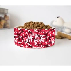 GENERIC Personalized Red Camouflage Pattern Pet Bowl, Dog Name Bowl, Cat Name Bowl, Gift For Pets, Ceramic Pet Food Bowl