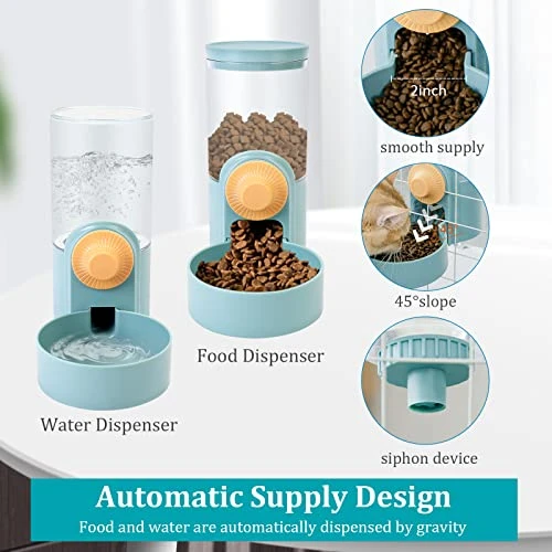 Rabbit Feeder Waterer For Cage Hanging Automatic Cat Dog Food Water Dispenser For Bunny Hamster Indoor Small Pets, Gravity Rabbit Food Bowl Water Bottle Set Ferret Cage Accessories For Cat Guinea Pig - Image 5