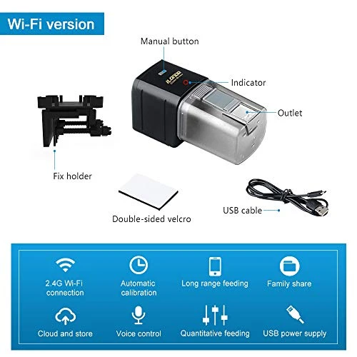 Vanters L27 Automatic Aquarium Fish Tank Feeder Timer Adjustable Food Dispenser (APP Control & USB Power Supply), Compatible With Amazon Alexa (Black, Standard Pack) - Image 3