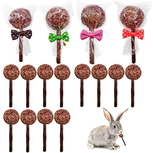 16 Pcs Rabbit Natural Timothy Hay Sticks Guinea Pig Natural Flowers Lollipop Chew Toys Timothy Hay Sticks Wood Molar Toys Small Animal Chew Treats For Bunny Hamsters Chinchillas Gerbils