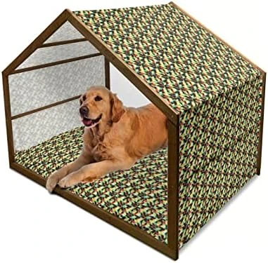 Ambesonne Pineapple Wooden Pet House, Tropical Fruit Pattern In Pastel Colors Juicy Nutritious And Ripe Summer Food, Indoor & Outdoor Portable Dog Kennel With Pillow And Cover, Medium, Multicolor - Image 12