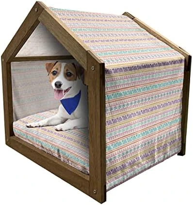 Ambesonne Fishes Wooden Pet House, Watercolor Common Carp Perch And Bass Freshwater Animals Themed Seafood Drawing, Indoor & Outdoor Portable Dog Kennel With Pillow And Cover, Small, Multicolor - Image 6