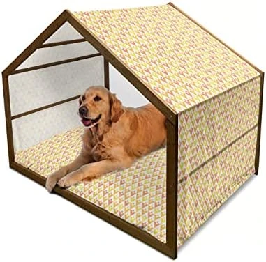 Ambesonne Pineapple Wooden Pet House, Tropical Fruit Pattern Detailed Composition Of Hawaiian Food Summer Season, Indoor & Outdoor Portable Dog Kennel With Pillow And Cover, Small, Apricot Sea Green - Image 9