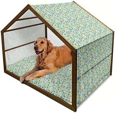 Ambesonne Scandinavian Wooden Pet House, Colorful Tropical Pineapples On Dark Toned Background Ornate Ripe Exotic Food, Indoor & Outdoor Portable Dog Kennel With Pillow And Cover, Small, Multicolor - Image 10