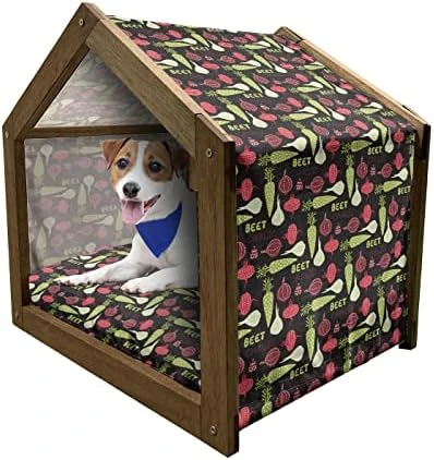Ambesonne Vegetable Wooden Dog House, Radish Carrot And Beets Pattern On Beige Background Hand Drawn Food Composition, Indoor & Outdoor Portable Dog Kennel With Pillow And Cover, X-Large, Multicolor - Image 4
