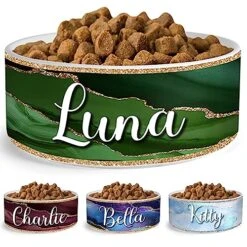 GENERIC Personalized Dog Bowl, Customized Food And Water Dish For Puppy, Cats, Rabbit, Custom Dog’s Name Gift For Small, Medium, Large Dogs, Print Both Sides, Microwave And Dishwasher Safe (Green)