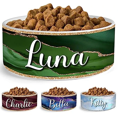 GENERIC Personalized Dog Bowl, Customized Food And Water Dish For Puppy, Cats, Rabbit, Custom Dog’s Name Gift For Small, Medium, Large Dogs, Print Both Sides, Microwave And Dishwasher Safe (Green)