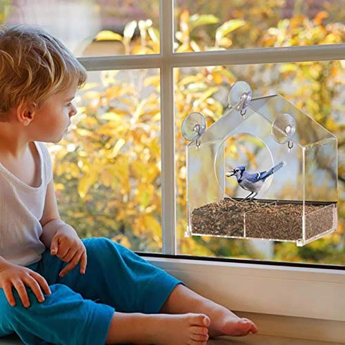 FVOWOH Hanging Glass Bird Table Window Seed Feed Suction Hotel Clear Viewing Pet Toys Dog Feeders For Small Dogs(l3-Clear) - Image 4