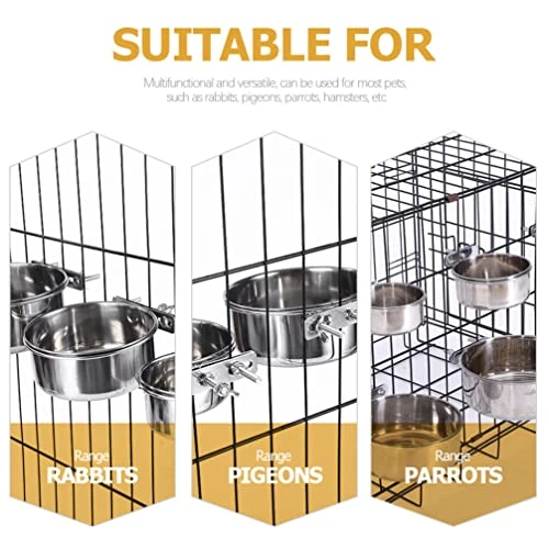 Bird Cage Mount Bowl Bird Food Metal Dog Bowls 2Pcs Parrot Feeder Dish Cup Bird Cage Feeding Cup Parrot Food Holder Bird Feeder Stainless Steel Dog Bowls Parakeet Food - Image 2