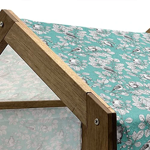 Ambesonne Floral Wooden Pet House, Singing Birds On Branches Berries Leaves Spring Sketch Outline, Indoor & Outdoor Portable Dog Kennel With Pillow And Cover, Small, Dark Seafoam Multicolor - Image 3