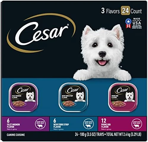 CESAR Soft Wet Dog Food Loaf In Sauce Rotisserie Chicken Flavor With Bacon & Cheese And Filet Mignon Flavor With Bacon & Potato Variety Pack, (24) 3.5 Oz. Easy Peel Trays - Image 11
