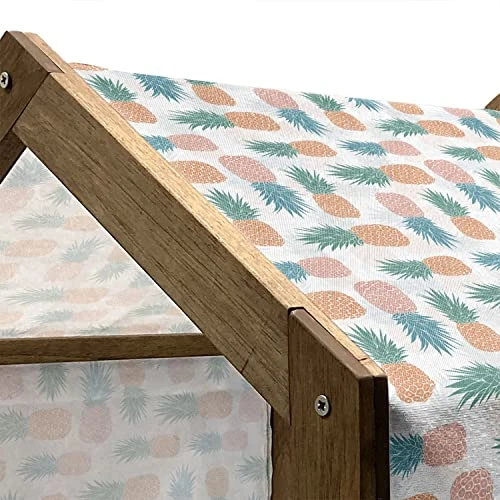 Ambesonne Pineapple Wooden Pet House, Tropical Fruit Pattern Detailed Composition Of Hawaiian Food Summer Season, Indoor & Outdoor Portable Dog Kennel With Pillow And Cover, Small, Apricot Sea Green - Image 3