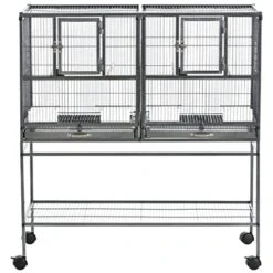 ACQUIRE Metal Bird Cage For Finch Canaries Parakeets Cockatiels With Rolling Stand, Removable Metal Tray, Wood Perch