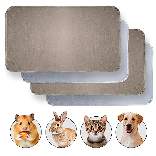 JT Pet Guinea Pig Cage Liner - Pack Of 4 Washable Pee Pads For Dogs, Smooth Fleece Guinea Pig Bedding For Cage & Crates, Reusable & Waterproof Puppy Pee Pads - 36x24 Inches, Brown Grey