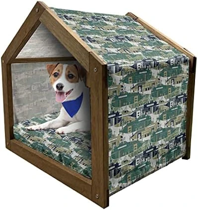 Ambesonne Pineapple Wooden Pet House, Tropical Fruit Pattern In Pastel Colors Juicy Nutritious And Ripe Summer Food, Indoor & Outdoor Portable Dog Kennel With Pillow And Cover, Medium, Multicolor - Image 6