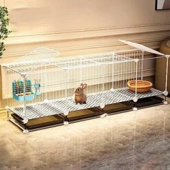 OM-PDD Indoor Guinea Pig/Ferret Cage, With Tray, Small Animal Playpen, Transparent Design, Thick Iron Mesh, Easy To Clean, Suite: Foot Pad/Water Fountain/Tray/Food Box/Water Bowl