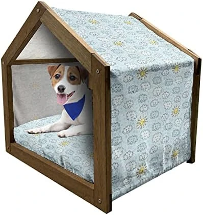 Ambesonne Banana Wooden Dog House, Graphic Illustration Of Tropical Fruit Ripe And Healthy Exotic Food, Indoor & Outdoor Portable Dog Kennel With Pillow And Cover, X-Large, Pale Green Yellow - Image 6