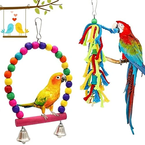 JYDQM 6pcs Parrot Parakeet Bird Toys Pet Accessories Hanging Bell Ladders Climbing Shaking Swing Toy Chewing Bite Rope Ball - Image 3
