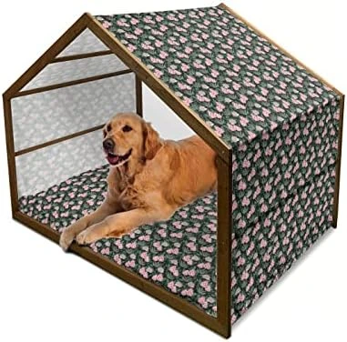 Ambesonne Scandinavian Wooden Pet House, Colorful Tropical Pineapples On Dark Toned Background Ornate Ripe Exotic Food, Indoor & Outdoor Portable Dog Kennel With Pillow And Cover, Small, Multicolor - Image 14
