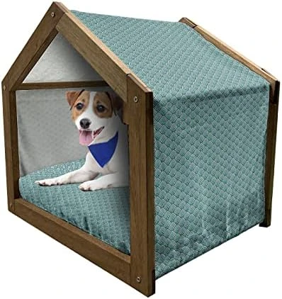 Ambesonne Floral Wooden Pet House, Singing Birds On Branches Berries Leaves Spring Sketch Outline, Indoor & Outdoor Portable Dog Kennel With Pillow And Cover, Small, Dark Seafoam Multicolor - Image 10