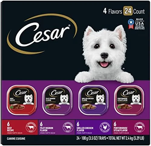 CESAR Soft Wet Dog Food Loaf In Sauce Rotisserie Chicken Flavor With Bacon & Cheese And Filet Mignon Flavor With Bacon & Potato Variety Pack, (24) 3.5 Oz. Easy Peel Trays - Image 8