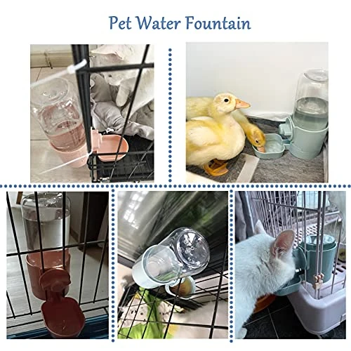 Hamiledyi Rabbit Hay Feeder & Water Fountain Set, Guinea Pigs Hay Food Feeder Bowls Manger Rack 17oz Hanging Gravity Automatic Drinking Feeder For Ferrets Chinchillas (Blue) - Image 4