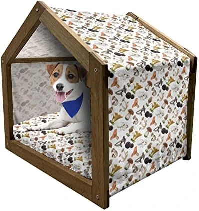 Ambesonne Fishes Wooden Pet House, Watercolor Common Carp Perch And Bass Freshwater Animals Themed Seafood Drawing, Indoor & Outdoor Portable Dog Kennel With Pillow And Cover, Small, Multicolor - Image 7