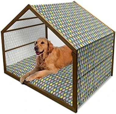 Ambesonne Scandinavian Wooden Pet House, Colorful Tropical Pineapples On Dark Toned Background Ornate Ripe Exotic Food, Indoor & Outdoor Portable Dog Kennel With Pillow And Cover, Small, Multicolor - Image 15