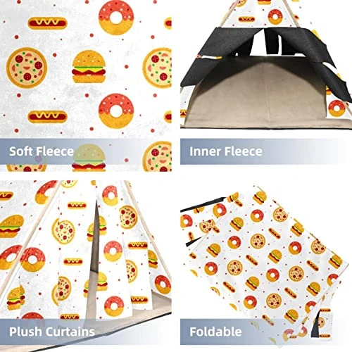Y-DSIWX Guinea Pig Hideout House Bed, Burger Donut Hot Dog Pizza Flat Food Pattern Rabbit Cave, Squirrel Chinchilla Hamster Hedgehog Nest Cage - Image 3