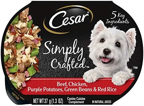 CESAR Simply Crafted Adult Wet Dog Food Meal Topper, Beef, Chicken, Purple Potatoes, Peas & Carrots, (10) 1.3 Oz. Tubs - Image 8