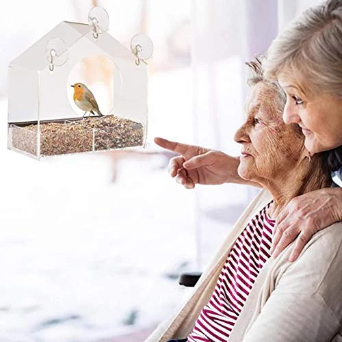 FVOWOH Hanging Glass Bird Table Window Seed Feed Suction Hotel Clear Viewing Pet Toys Dog Feeders For Small Dogs(l3-Clear) - Image 3