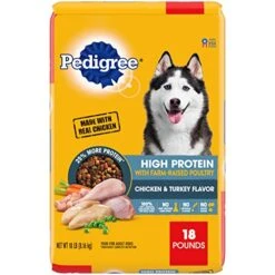 Pedigree High Protein Adult Dry Dog Food Chicken And Turkey Flavor Dog Kibble, 18 Lb. Bag