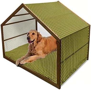 Ambesonne Banana Wooden Dog House, Graphic Illustration Of Tropical Fruit Ripe And Healthy Exotic Food, Indoor & Outdoor Portable Dog Kennel With Pillow And Cover, X-Large, Pale Green Yellow - Image 12
