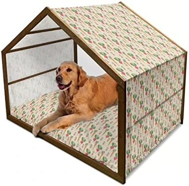 Ambesonne Vegetable Wooden Dog House, Radish Carrot And Beets Pattern On Beige Background Hand Drawn Food Composition, Indoor & Outdoor Portable Dog Kennel With Pillow And Cover, X-Large, Multicolor - Image 5