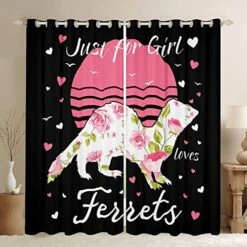 Ferret Curtains Just For Girl Loves Ferret 84"X63" Abstract Flower Guinea Pig Curtains & Drapes For Kids Child Lovely Cavy Blackout Curtains Boho Floral Window Treatments Cute Animal Bedroom Decor