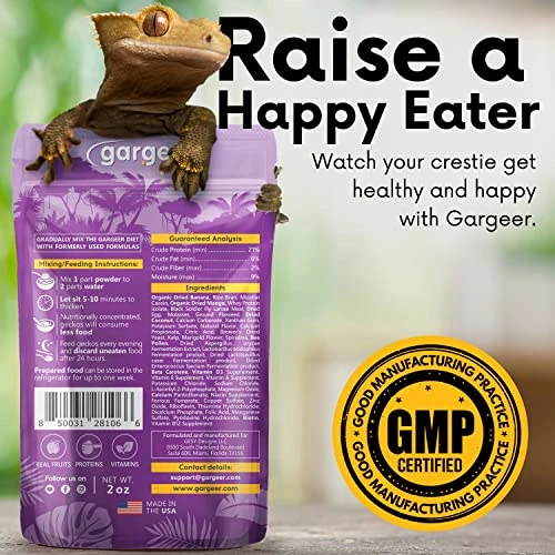 Gargeer 2oz Complete Crested Gecko Food Diet. Premium Mix, Ready To Use Freshly Made Powder. Unique Formula, Developed & Made In The USA. Enjoy! (Tropical + Insects Protein)