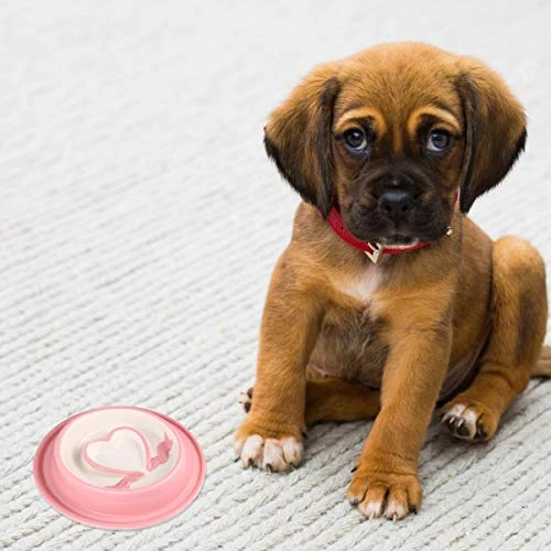 POPETPOP Slow Feeder Bowl Portable Heart Style Drinking Bowl Food Feeder Bowl Pet Supplies For Kitten Puppy Dog (Pink) - Image 2