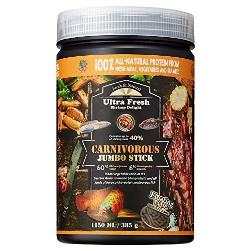 Ultra Fresh Monster Fish Food, Wild Sword Prawns, Floating Sticks For Oscars, Bass, Large Cichlids And Tropical Fish, Carnivorous Jumbo Stick 13.58 Oz