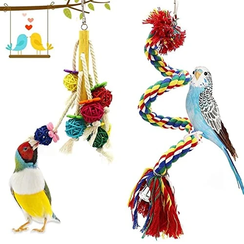 JYDQM 6pcs Parrot Parakeet Bird Toys Pet Accessories Hanging Bell Ladders Climbing Shaking Swing Toy Chewing Bite Rope Ball - Image 4