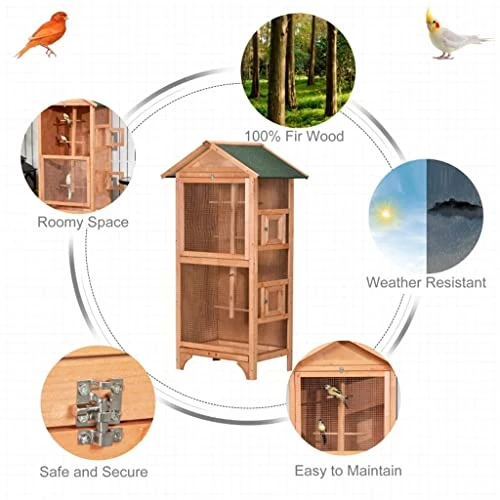 ACQUIRE Wooden Outdoor Bird Cage, Featuring A Large Play House With Removable Bottom Tray 4 Perch, Orange/Light Grey (Color : D, Size : As Shown) - Image 4