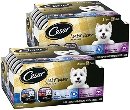 CESAR Soft Wet Dog Food Loaf In Sauce Rotisserie Chicken Flavor With Bacon & Cheese And Filet Mignon Flavor With Bacon & Potato Variety Pack, (24) 3.5 Oz. Easy Peel Trays - Image 7